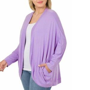 ZENANA | Cocoon Wrap Cardigan Open Front Soft Lavander RC-3184X Sz 2X